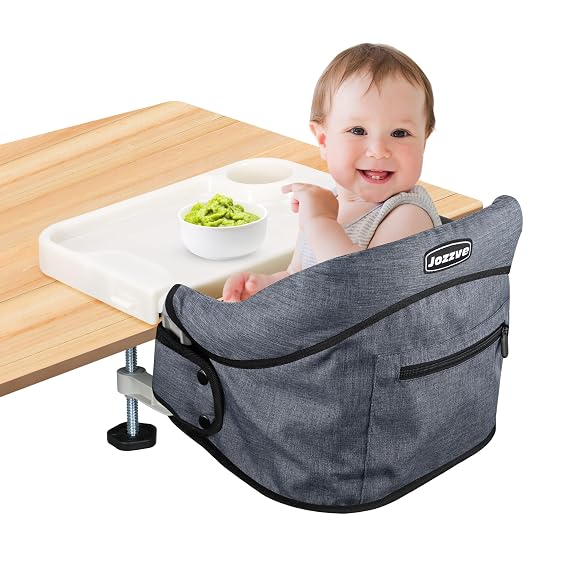 Hook On High Chair with Tray, Clip-On Feeding Seat, Grey