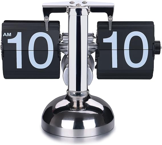 WoneNice Desk Clock, Retro Digital Flip Down Clock, Black | Ultra Quiet, Large Digits, Battery Powered Internal Gear Operated, Decor for Office, Bedroom, School, Hotel, and Cafe