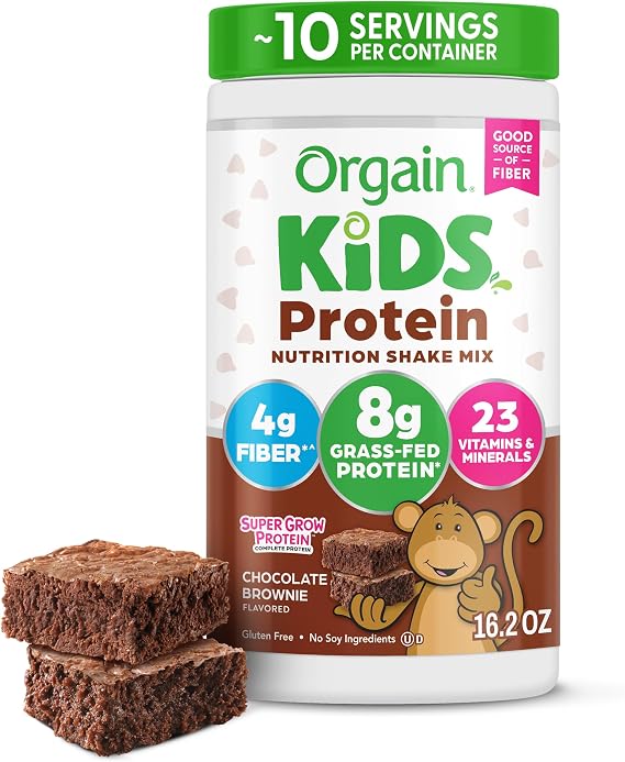 Orgain Kids 8g Grass-Fed Dairy Protein Powder, Chocolate Brownie, 1lb