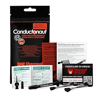 Thermal Grizzly Conductonaut Thermal Grease - 1 Gram Set + 3X Extra Applicators - Liquid Metal Thermal Paste for Cooling The CPU, GPU