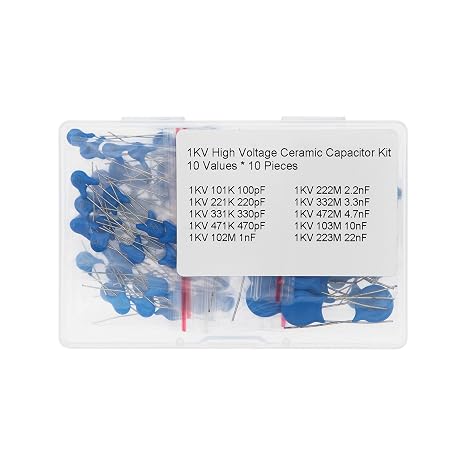 10 Values * 10 Pieces 1KV High Voltage Ceramic Capacitor Kit 100pF 220pF 330pF 470pF 1nF 2.2nF 3.3nF 4.7nF 10nF 22nF