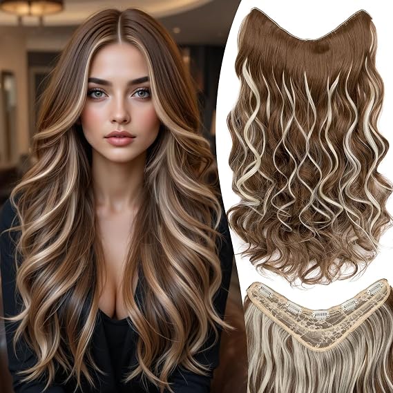 Clip Extensions with U-Lace Heat Resistant Brown Highlighted Hair