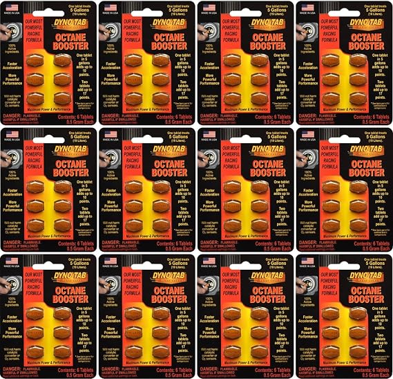 Octane Booster 6-Tab Card, 12-Pack, Each Pack Adds Up to 17 Points, Lab Tested, Fast-Dissolving, 100% Active Ingredients - NO Solvents, Treats 16 gal/60 Liters, 45456-12pk