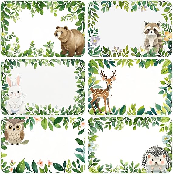 120 PCS Woodland Animal Name Forest Animal Wildlife Friends Jungle Self Adhesive Decals Blank Name Labels for Home Classroom Office Party Classrooms Supplies, 2x3 in