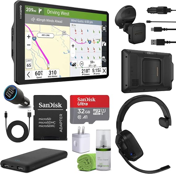 Garmin Dezl OTR1020 GPS Truck Navigator 10" Extra-Large Display Touchscreen, Commercial GPS Navigation for Semi-Truck Drivers, Bundle with dezl Headset 110 Premium Trucking Headset + More Accessories