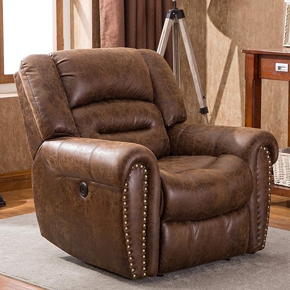 ANJ Electric Recliner Chair WBreathable Bonded Leather, Classic Single Sofa Home Theater Recliner Seating WUSB Port Nut Brown