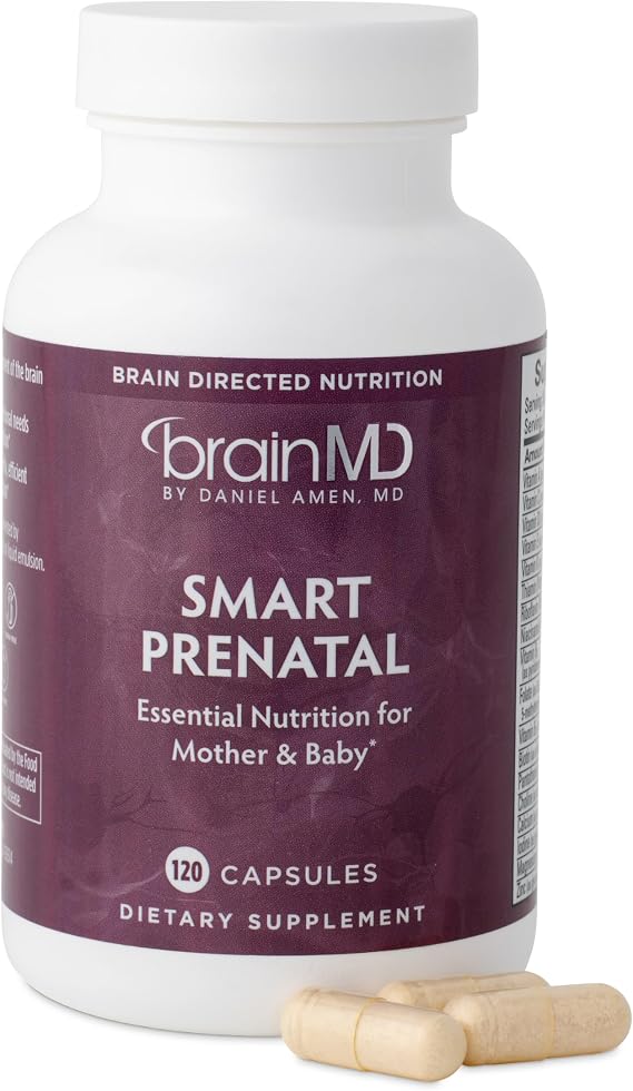 BRAINMD Dr Amen Smart Prenatal - 120 Capsules - Multivitamin for Mom & Baby, Promotes Healthy Pregnancy & Growth & Development in Babies - Gluten-Free - 30 Servings
