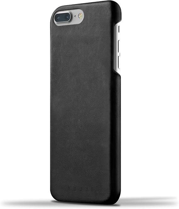 Mujjo Moulded Edge Leather Case for iPhone 8 Plus, iPhone 7 Plus | Premium Genuine Leather, Natural Aging Effect | Pocket for 2-3 Cards (Black)