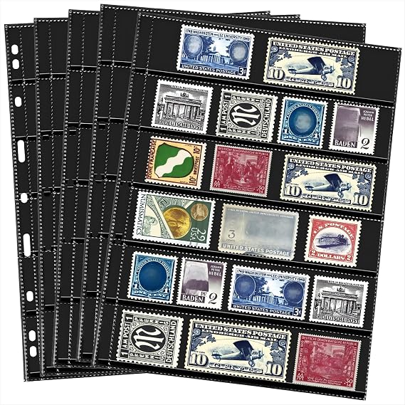 Cindeer 20 Sheets Stamp Page Collector Album Binder Standard 9 Hole, 6 Rows
