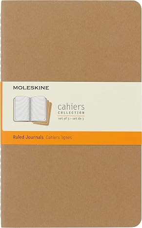 Moleskine Cahier Journal, Soft Cover, Large (5" x 8.25") Ruled/Lined, Black, 80 Pages (Set of 3)