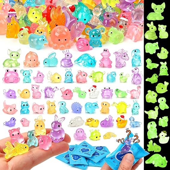 100PCS Mystery Bag Mini Resin Animals Luminous for Crafts Decor Mini Resin Ocean Animals Miniature Ornaments for Micro Landscape Garden Aquarium Dollhouse Party Favors Surprise Gifts for Kids