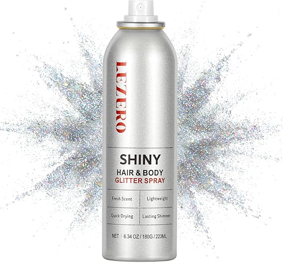 Rainbow Silver Hair and Body Glitter Spray Shimmer Makeup Rave Festival | Large Capacity Glitter Hairspray for Women Outfits Accessories, Long Lasting, 200ml/6.34oz
