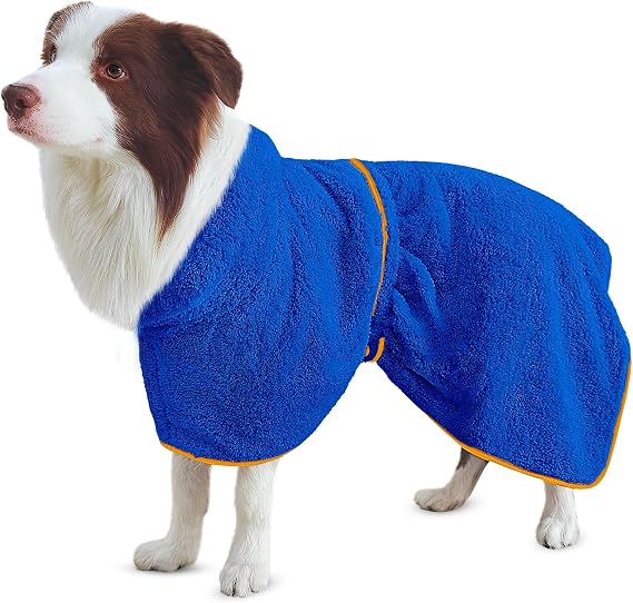 Bienbee Soft Dog Bathrobe,Super Absorbent & Quick-Drying Dog Robe with Hood, Cozy Drying Coat for After Bath, Blue XL