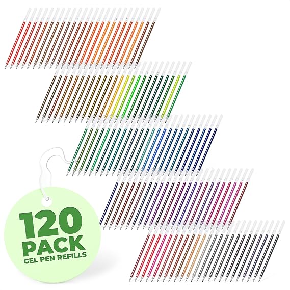 120 Pcs Assorted Glitter Gel Pen Refills for Adult Coloring & DIY
