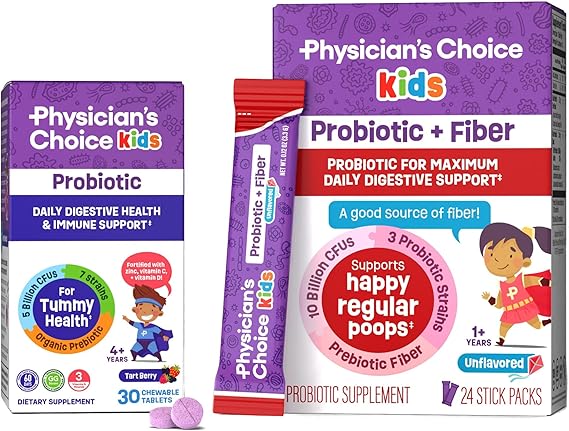 Physician's CHOICE Kids Happy Tummy Bundle - Fiber 24pck + Probiotic 30ct