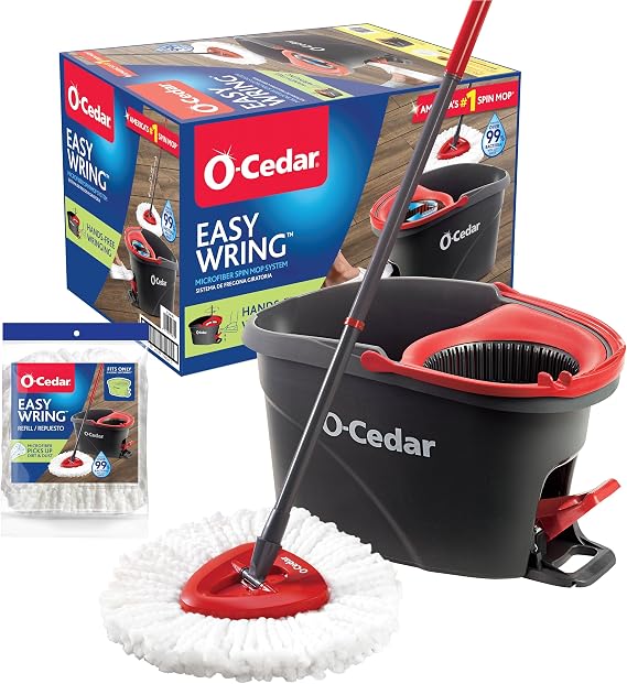 O-Cedar EasyWring System, 1 Extra Refillable, Red/Grey, Rotary Mat