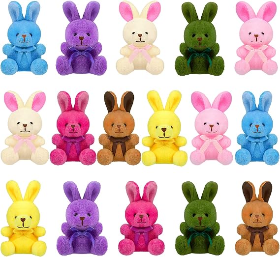 Elcoho 16 Pack Easter Plush Bunnies Stuffers Bunny Plush Bunny Animals Easter Baskets Filler Easter Party Favor
