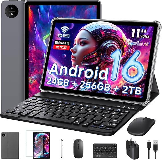 Raemond Android 16 Tablet 11 Inch with Gemini AI, T7250 Octa-Core 24GB RAM