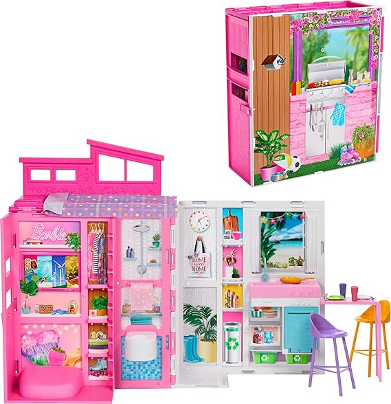 Barbie's New Portable House 2024 Barbie's New Portable House 2024 dollhouse play set HRJ76 with 4 playgrounds and 11 decorating accessories