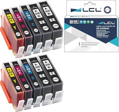 LCL Compatible Ink Cartridge Replacement for HP 670XL CZ117AL CZ118AL CZ119AL CZ120AL 3525 4615 4620 4625 5525 6526 10-Pack 4Bk 2Cyan 2Magenta 2Yellow