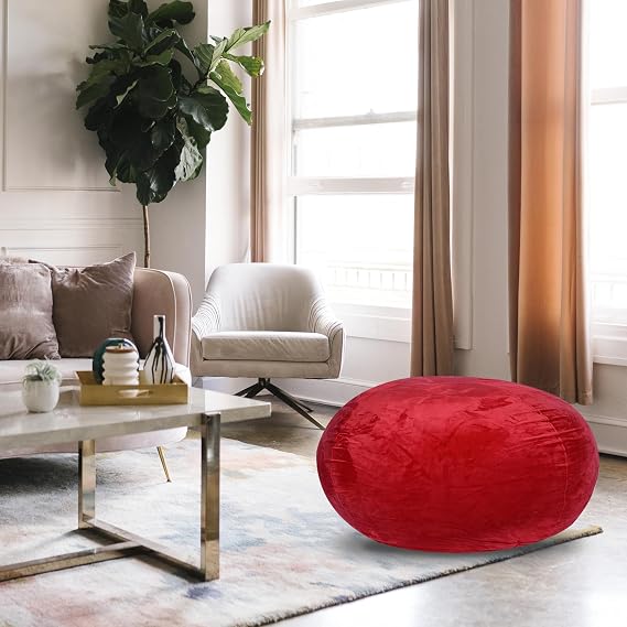 Kaimei Plush Red Minky Velvet Bean Bag Chair - 3ft Comfy Lounge Seat for Kids & Adults