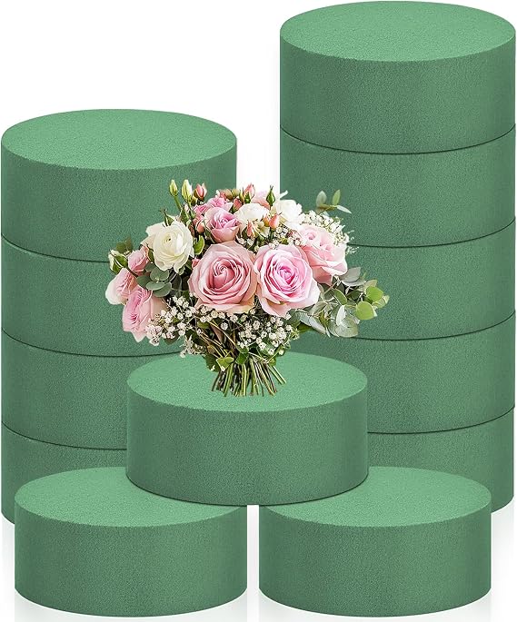 24 PCS Round Floral Foam Blocks,Green Wet Foam Block,Dry Floral Foam,Wet Florist Block Flower Arrangement Supplies for Wedding Aisle Flowers,Arty Decoration,Party