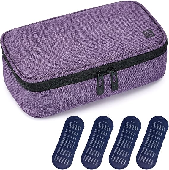 ALLCAMP Insulin Travel Cooler Case, Large Capacity, 4 Ice Packs, Purple | Fits all vial & syringe sizes, multi-pocket organizer, insulation, compact, travel, daily use, diabetic care