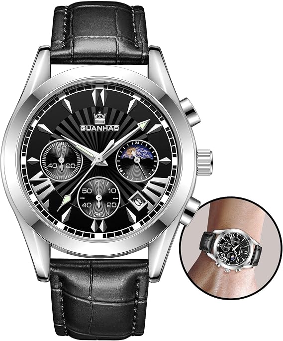 GUANHAO Men's Automatic Mechanical Diving Watch, 40mm Luminous Dial, 100M Waterproof, Luxury Fashion Business Casual Sport Designer Genuine Watch with Calendar, Rubber/Stainless Steel Strap...