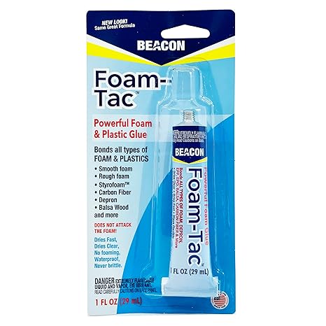 BEACON Foam-Tac Powerful Glue - Fast-Drying, Waterproof, Ideal for Foam, Plastics, Balsa Wood, and Carbon Fiber - Perfect for RC Builders, 1-Ounce, 3-Pack