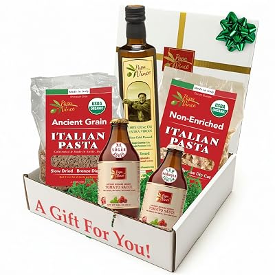 Papa Vince Italian Food Basket - Gourmet Gifts for Adults & Families Made in Italy with Organic Pasta, Sauce & Olive Oil from our family in Sicily