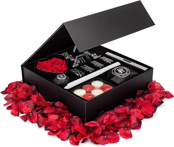 Romance Helpers Romance-in-a-Box Romantic Gift Box Romantic Decorations for Special Night | Romantic Basket with Candles and Rose Petals