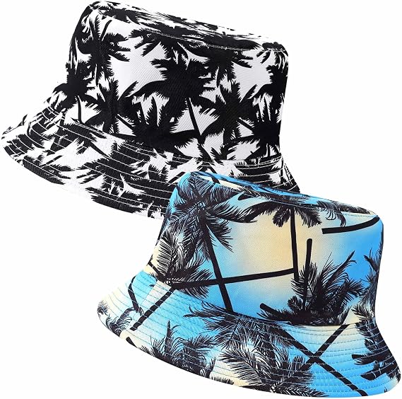 2Pcs Sun Bucket Hats for Women Men Beach Fisherman Summer Protection Ladies Round Reversible Woman Travel Packable