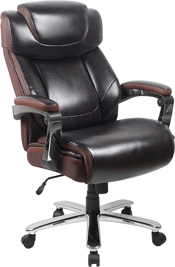 Flash Furniture Big and Tall Office Chair - Brown LeatherSoft Executive Swivel Office Chair with Headrest and Wheels