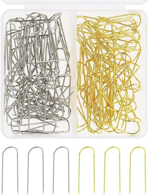 ONLYKXY 120pcs U Shaped Fork Pins for Sewing Quilting Needle Multipurpose Straight Double Blocking Craft Pins for Fabric DIY Making Home Decor Jewelry Display Wreaths Flower Plant,Gold & Silver