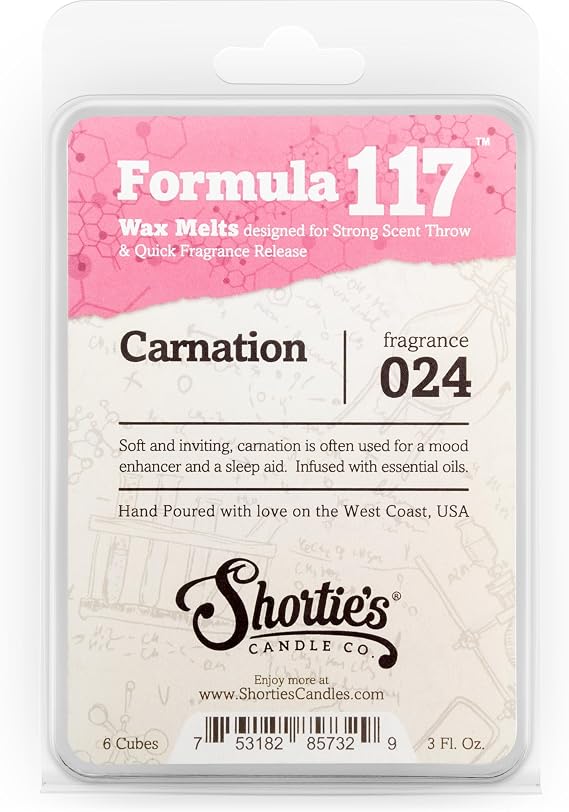 Shortie's Candle Company Pure Carnation Premium Wax Melts - 3 Oz., Strong & Long Lasting, Non-Toxic - Made with Essential & Natural Oils - Formula 117