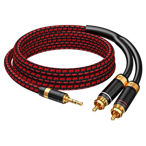 3.5mm to 2 RCA Audiophile Audio Cable Stereo Braided Gold Plated Oxgen-Free Copper Core for Smartphones Tablets Speakers Home Theater (Straight 3.5mm, 16.4FT)