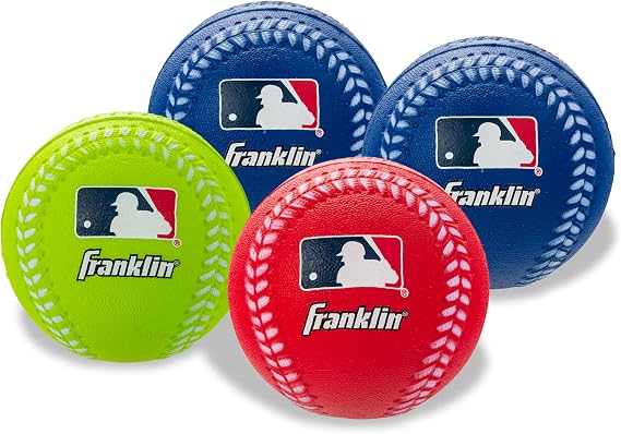Franklin Sports MLB Kids Oversized 88mm Foam Baseballs - 4 Pack | Indoor + Outdoor Play, Ultra-Soft Squishy Feel, Vivid Colors For Easy Tracking, Builds Hand-Eye Coordination, Ages 3 & Up