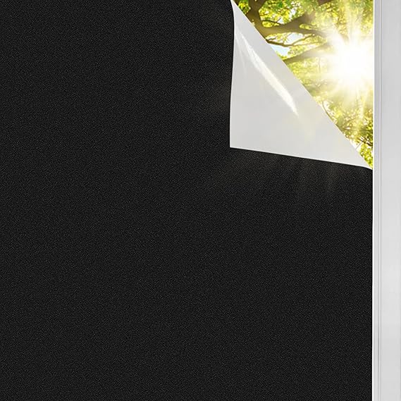 Total Blackout Window Film 90 X 200cm, Shackcom 100% Light Blocking Glass Film with Heat Resistant White Side Static Cling Coverings - Room Darkening for Privacy & Day Sleep - No Residue & Anti UV