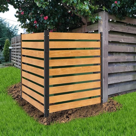 Air Conditioner Fence Outdoor Privacy Screens, 2 Panels 36" W x 44" H Wood Fence Panels Trash Can Fences with Metal Stakes, Pool Equipment Enclosure Fences for Outside