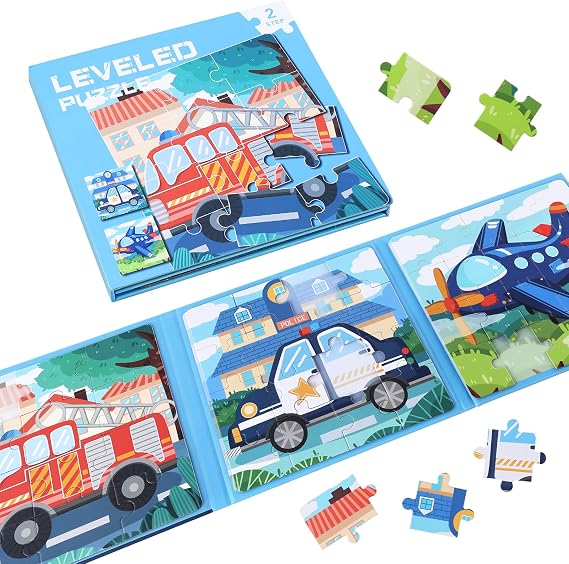 Magnetic Puzzles for Kids Ages 3-5, 3 in 1 Vehicle Toddlers Magnet Jigsaw Puzzle Book, Kids Travel Road Trip Puzzle Toys for Boys and Girls Ages 4-8 (Vehicle(12-16-20))