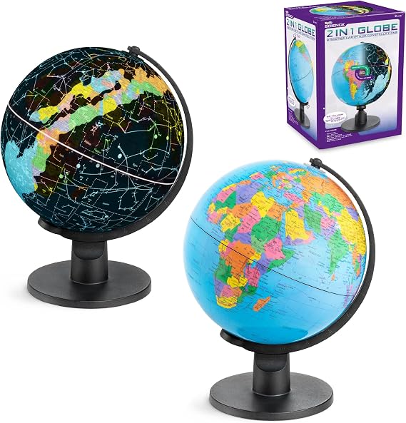 Toyrific Illuminated World Globe, 2 in 1, Light Up Globe Lamp with 8 Built-In LED Lights, Diameter 25cm