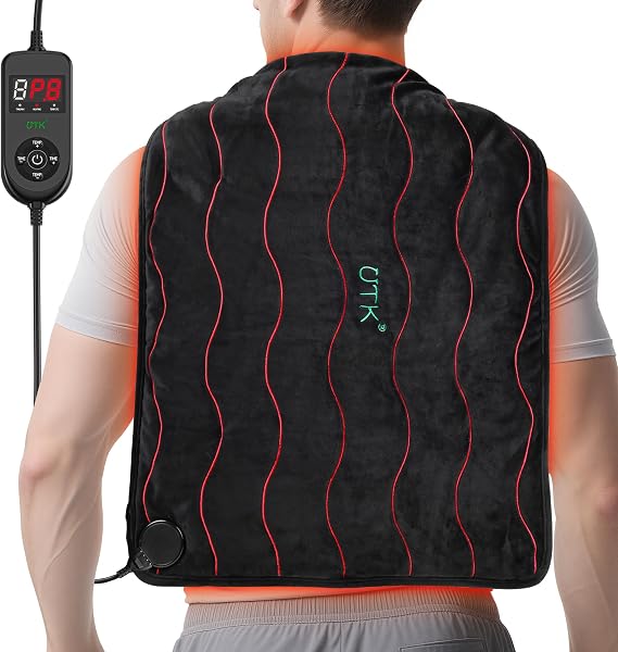 UTK Weighted Far Infrared Heating Pad for Back & Body, 30S Fast Heat | 24" x 20" XL with Tourmaline Beads, 6 Heat Settings up to 159F, 2H Auto-Off, Memory Function, Gifts for Women men