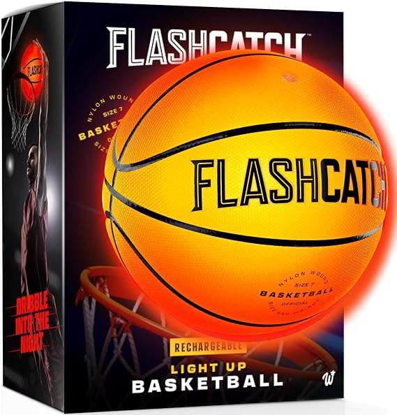 FlashCatch Rechargeable Light Up Basketball - Glow in The Dark Ball Accessories - Cool Birthday Gifts for 7 8 9 10 11 12 13 Year Old Boys - Outdoor Gear Toys Age 8-10 8-12 10-12 - Teen Boy Gift