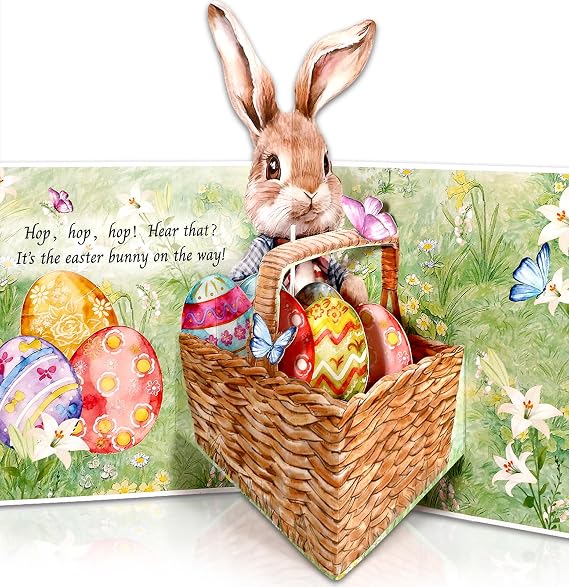 3D Vintage Easter Pop Up Cards Bunny Sending Eggs Greeting Cards with Envelopes, Happy Easter Gift for Kids Daughter Girls