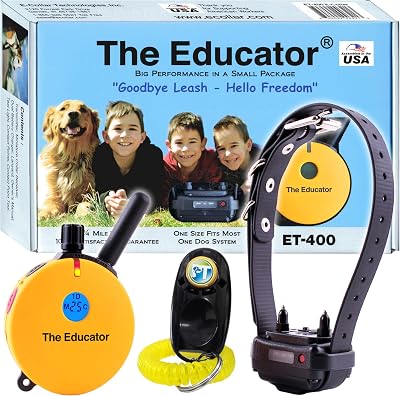 Educator ET-400 E Collar for Dog Training with Remote - 34 Mile Range, Waterproof, 100 Blunt Stimulation Levels, Tone or Vibration Mode, Night Tracking Light for Small, Medium & Large Dogs