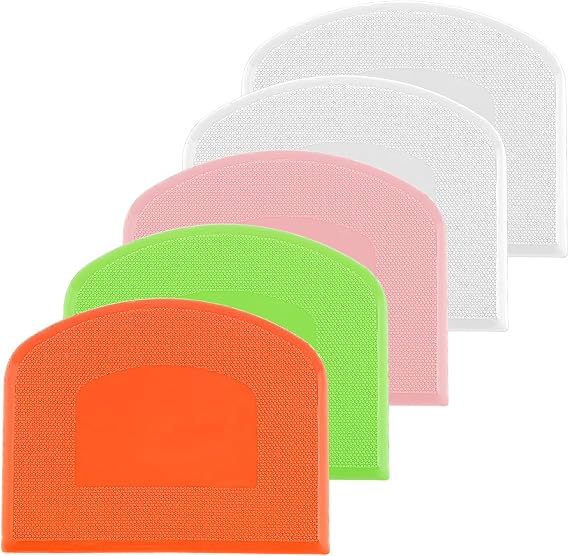 5 Pcs Plastic Bench Scraper Flexible Dough Scraper Bpa Free Pe Plastic Flexible Bowl Food-Safe Silicone Bench Scraper For Bread Cake Dough Fondant Icing (White, Green, Orange, Pink)