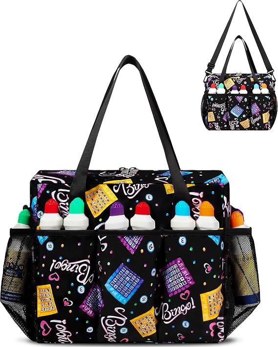 Bingo Bag with Pockets for Daubers Dabbers Dobbers Dotters Casino Bingo Game Accessories for Adults Seniors Black