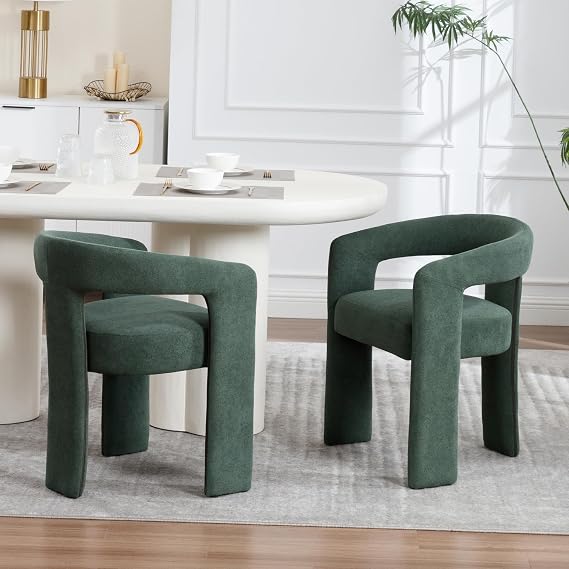 Tmsan Green Modern Boucle Barrel Dining Chairs Set of 2