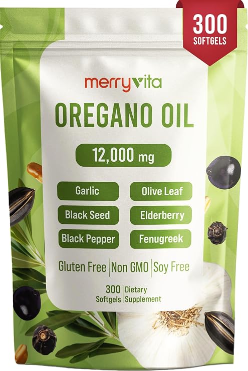 MERRY VITA Oil of Oregano with Black Seed Oil Oregano Oil Capsules Organic, High Carvacrol Aceite de Oregano Capsulas, Immune Support Supplement Non-GMO - 300 Softgels