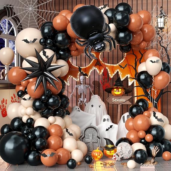 Halloween Balloon Arch for Spooky Party Haunted House Decorations | Includes spider and star foil balloons with 3D bat stickers, Decorations for spooky parties, haunted houses and backdrops